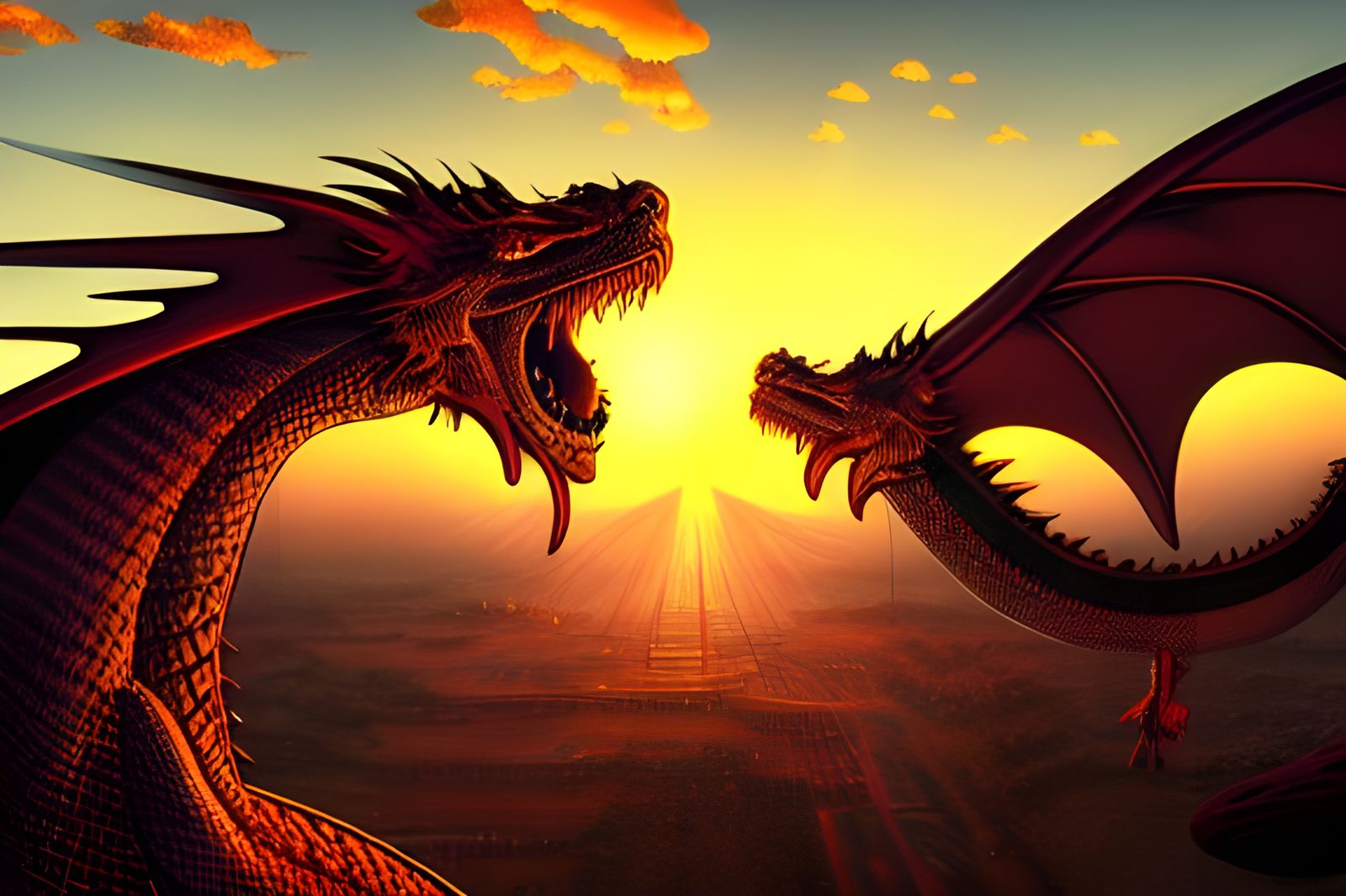 Dragon at Sunset: Photorealistic Digital Illustration