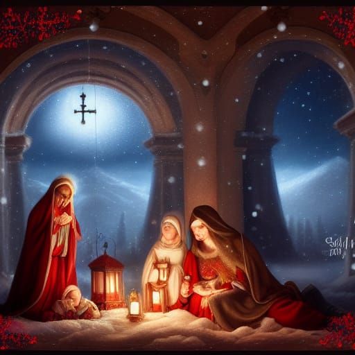 Nativity Scene in Detailed Matte Painting Style