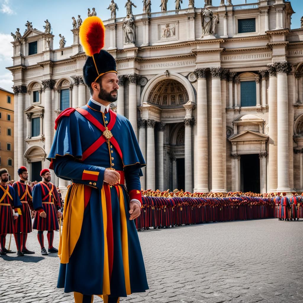 Swiss Guards Chatting in St. Peter's Square: 4k Realism