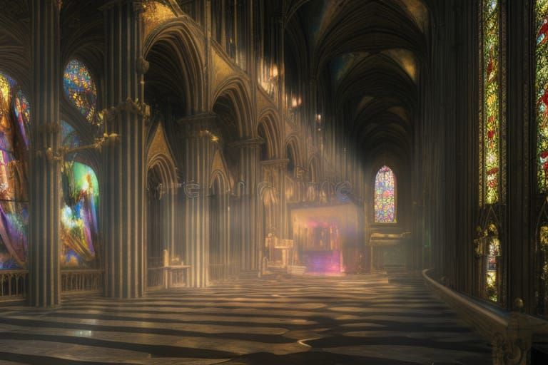 Stunning Cathedral with Stained Glass, Detailed Fantasy Art