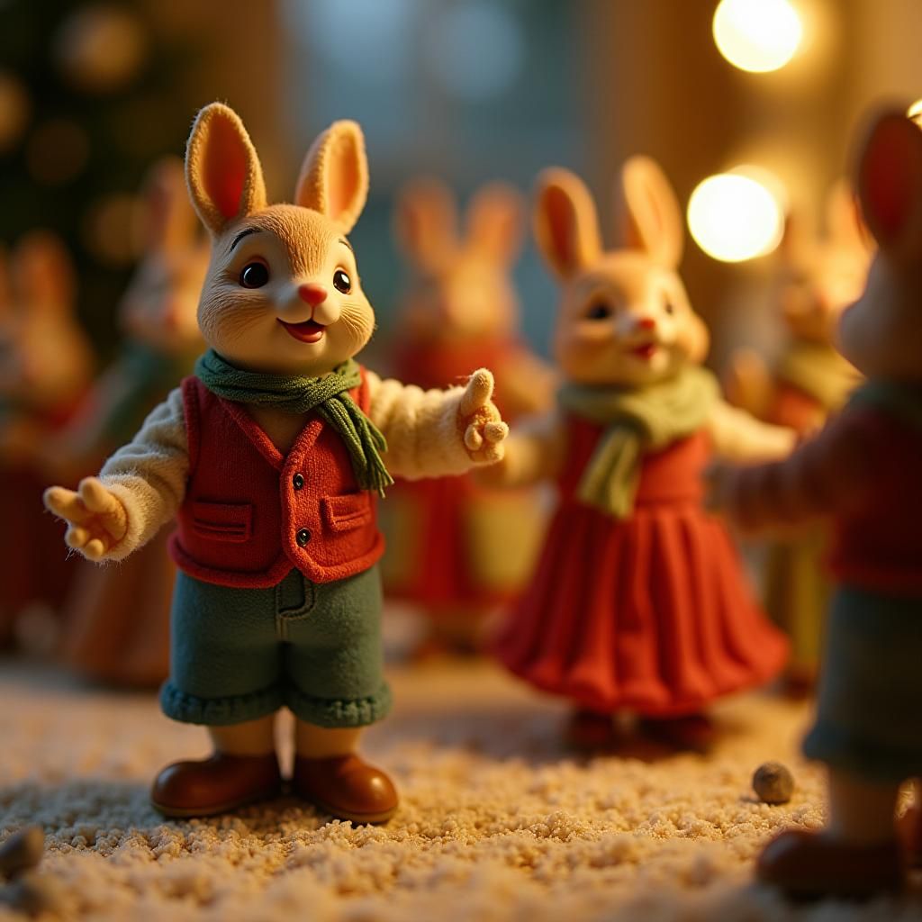 Miniature Figures in Festive Celebration, Storybook Style
