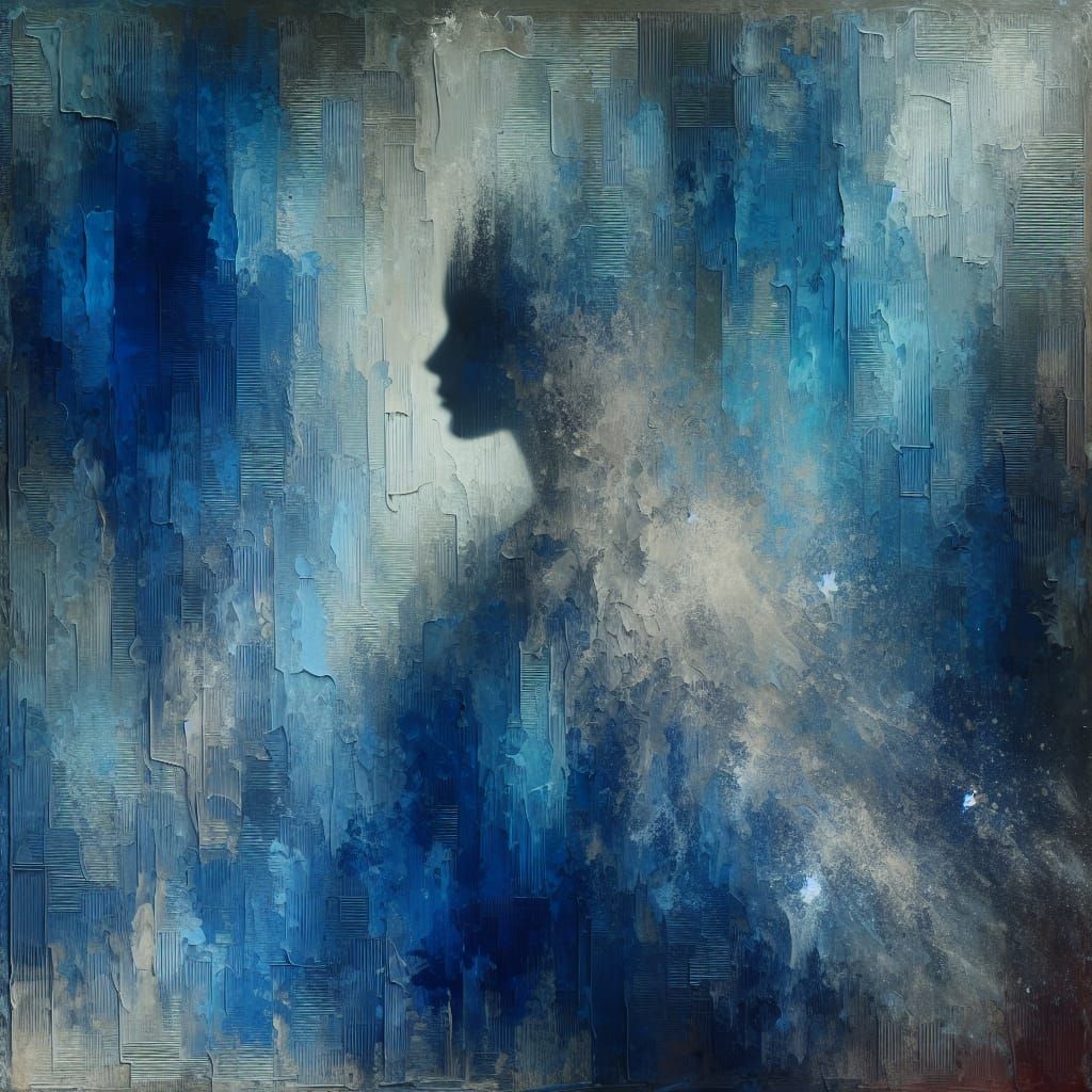 Abstract Blue Portrait with Textured Background