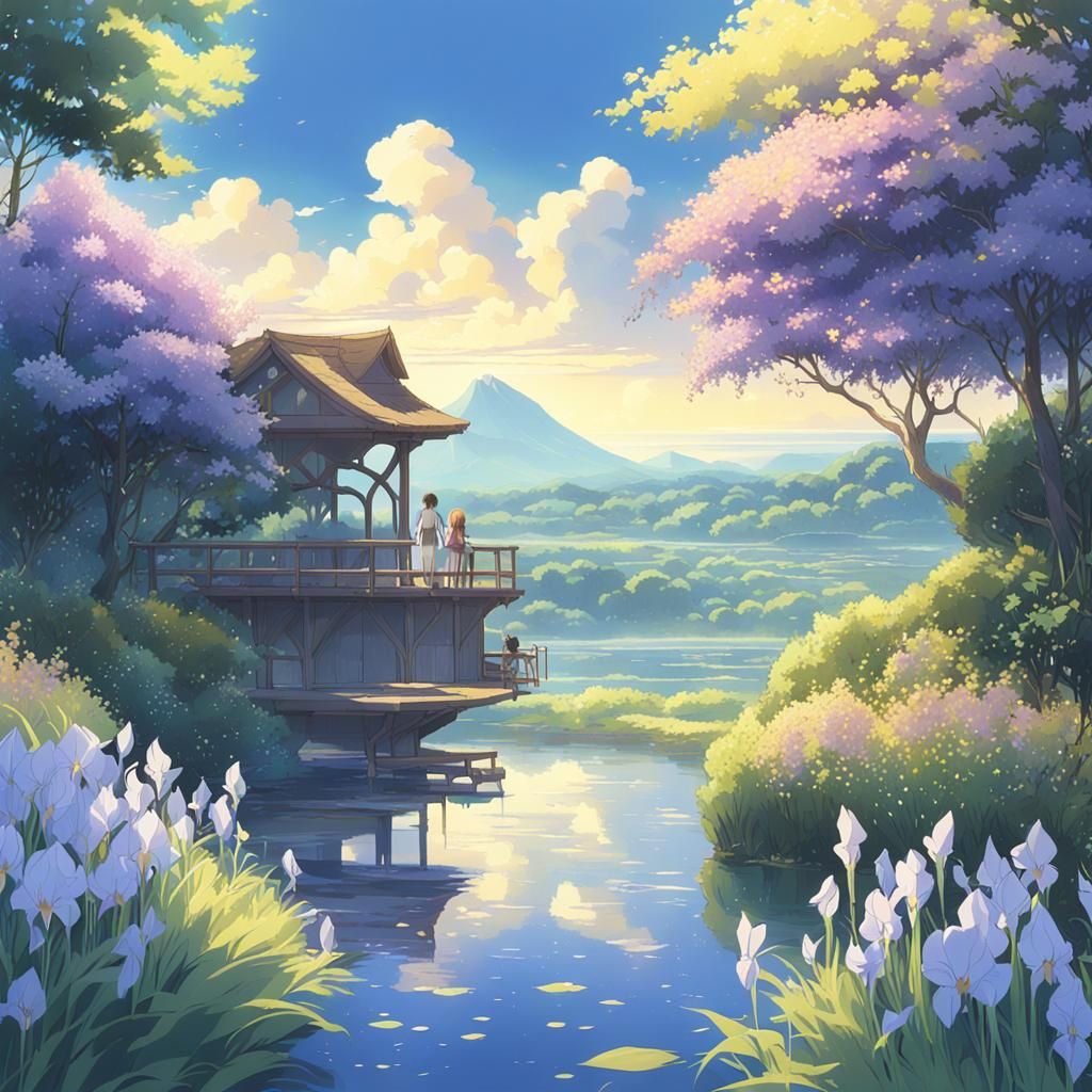 Park Scene in Studio Ghibli Anime Style