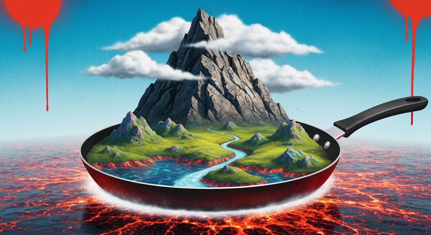 Surreal Landscape in Frying Pan, Banksy and Stalenhag Style