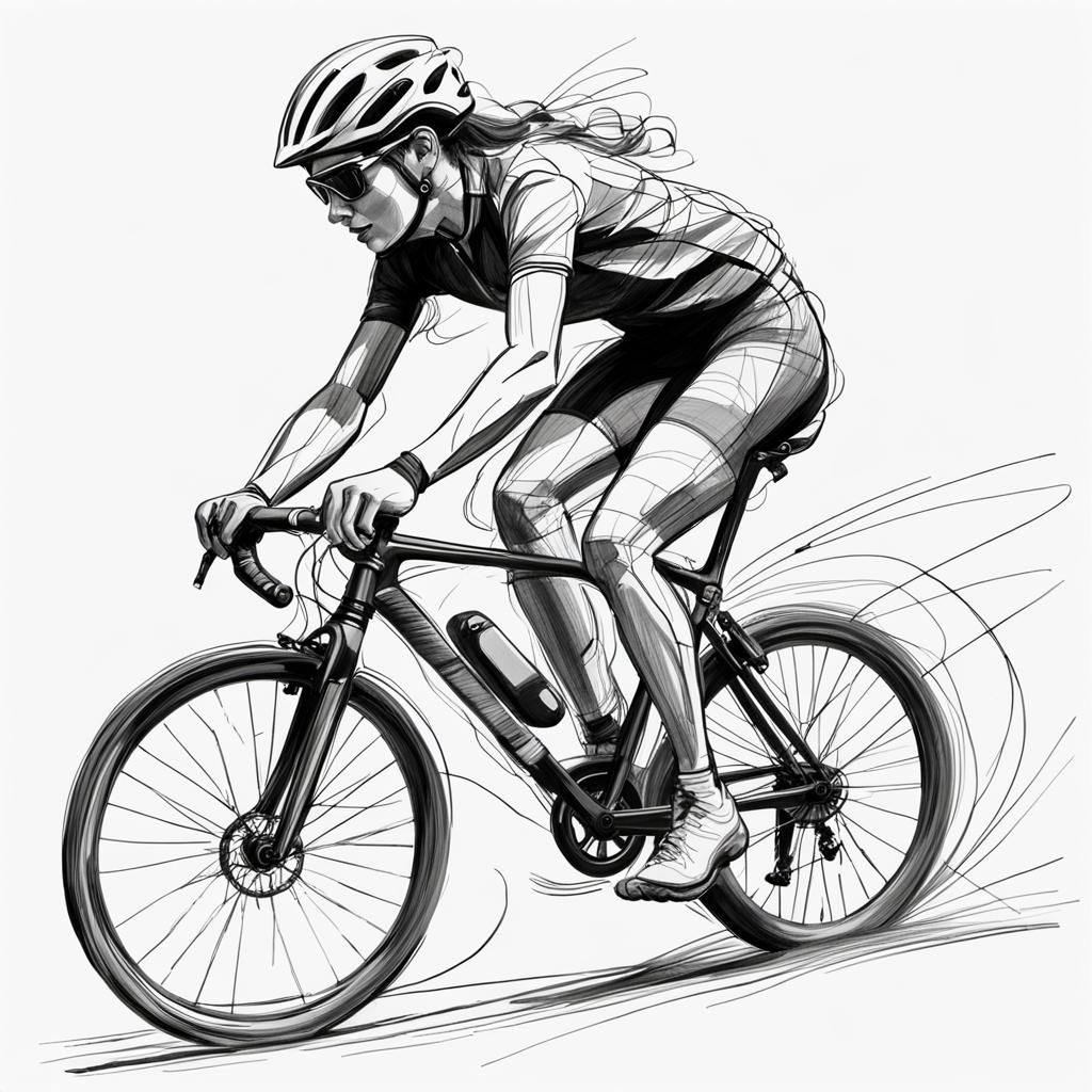Fluid Line Art: Woman Cyclist in Motion