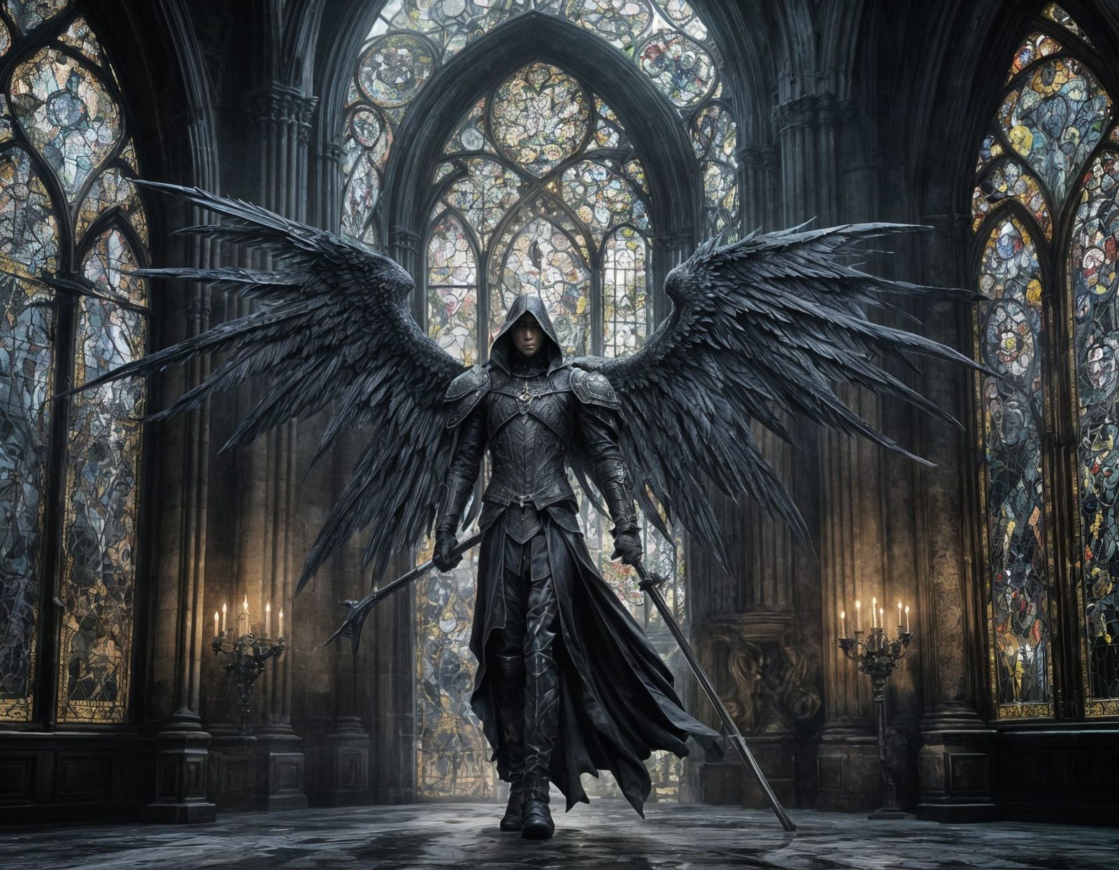 Gothic Angel of Death in Dark, Moody Armor