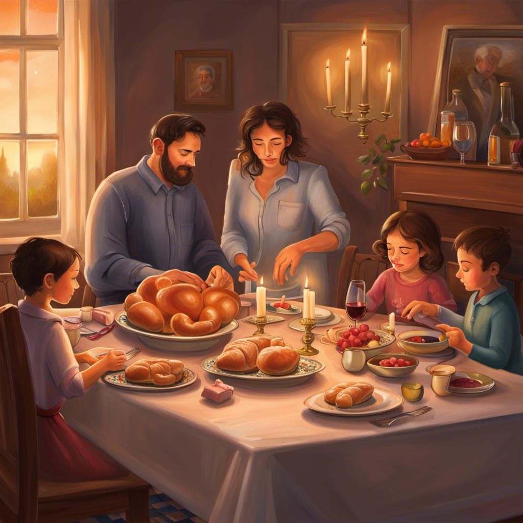 Family Prepares Shabbat Table in Realistic Style