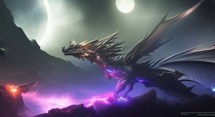 Black Dragon Soaring in Deep Space: 3D Game Art