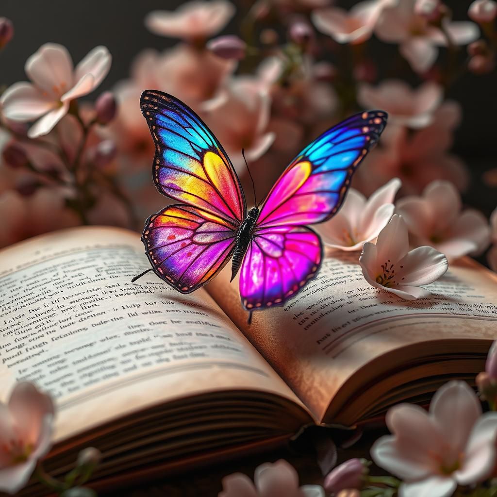 Butterfly on Book in Dreamlike Impressionist Style