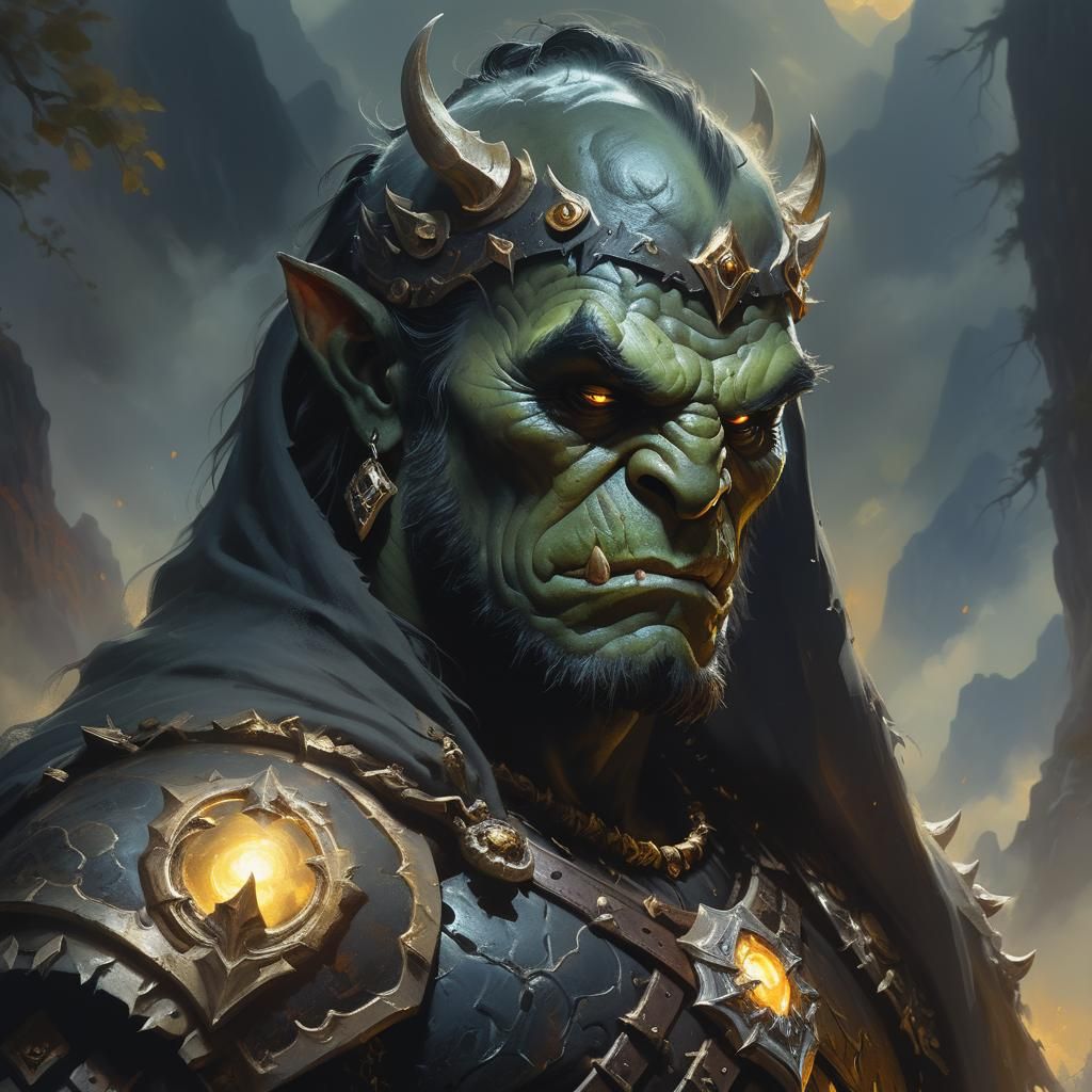 Fierce Orc King in Ethereal Fantasy Landscape