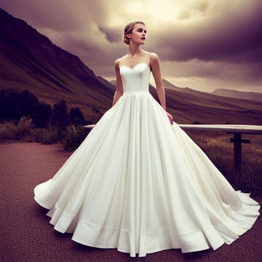Bride in Satin Wedding Dress with Petticoats