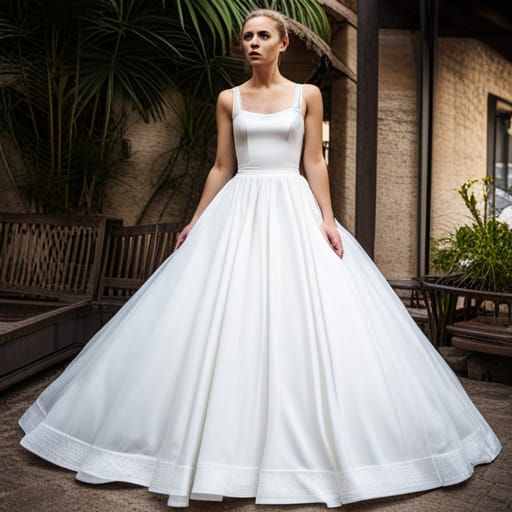 Bride in Satin Wedding Dress with Petticoats