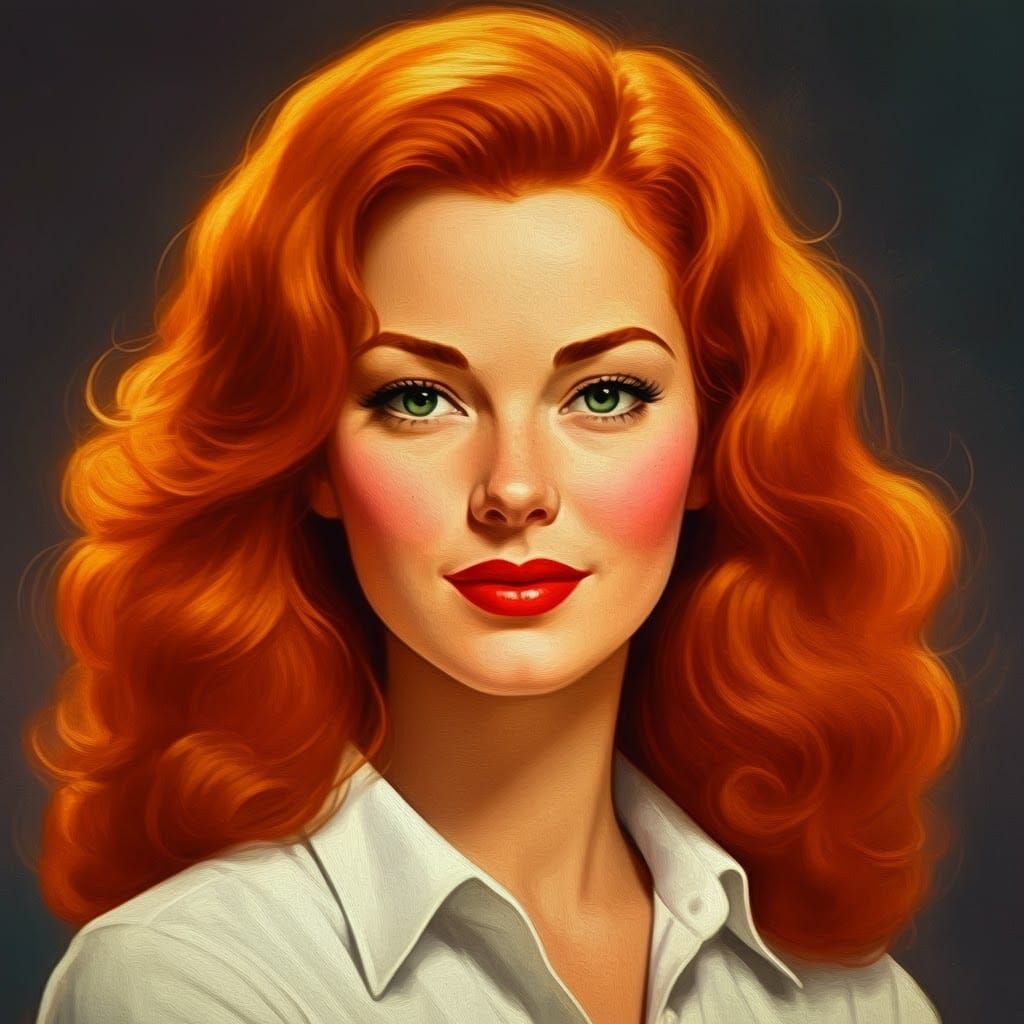 Impressionistic Portrait of a Redhead in Elvgren Style