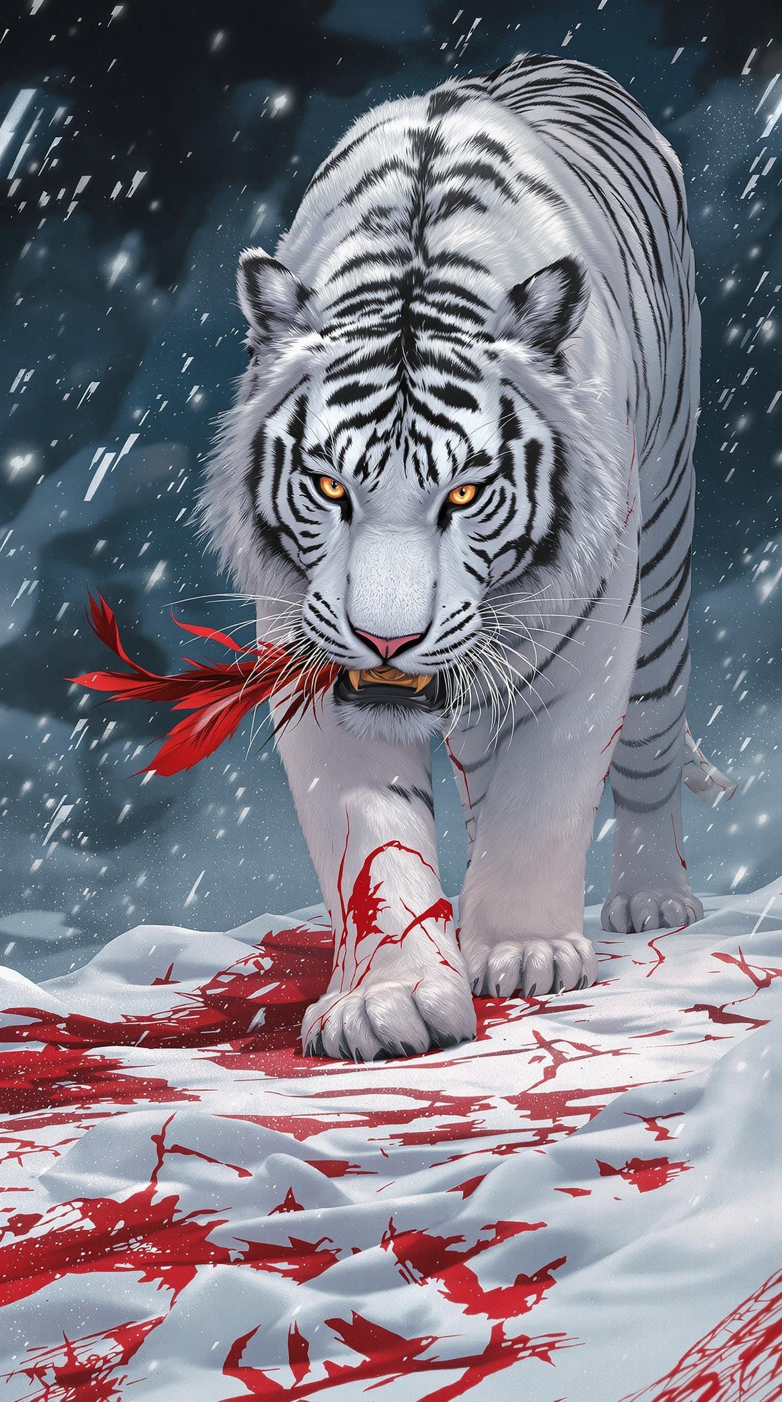 Regal White Tiger Amid Winter Scars