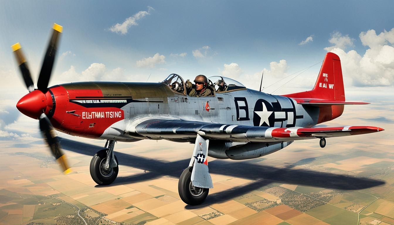 WWII Pilot in Flight Suit near P-51 Mustang