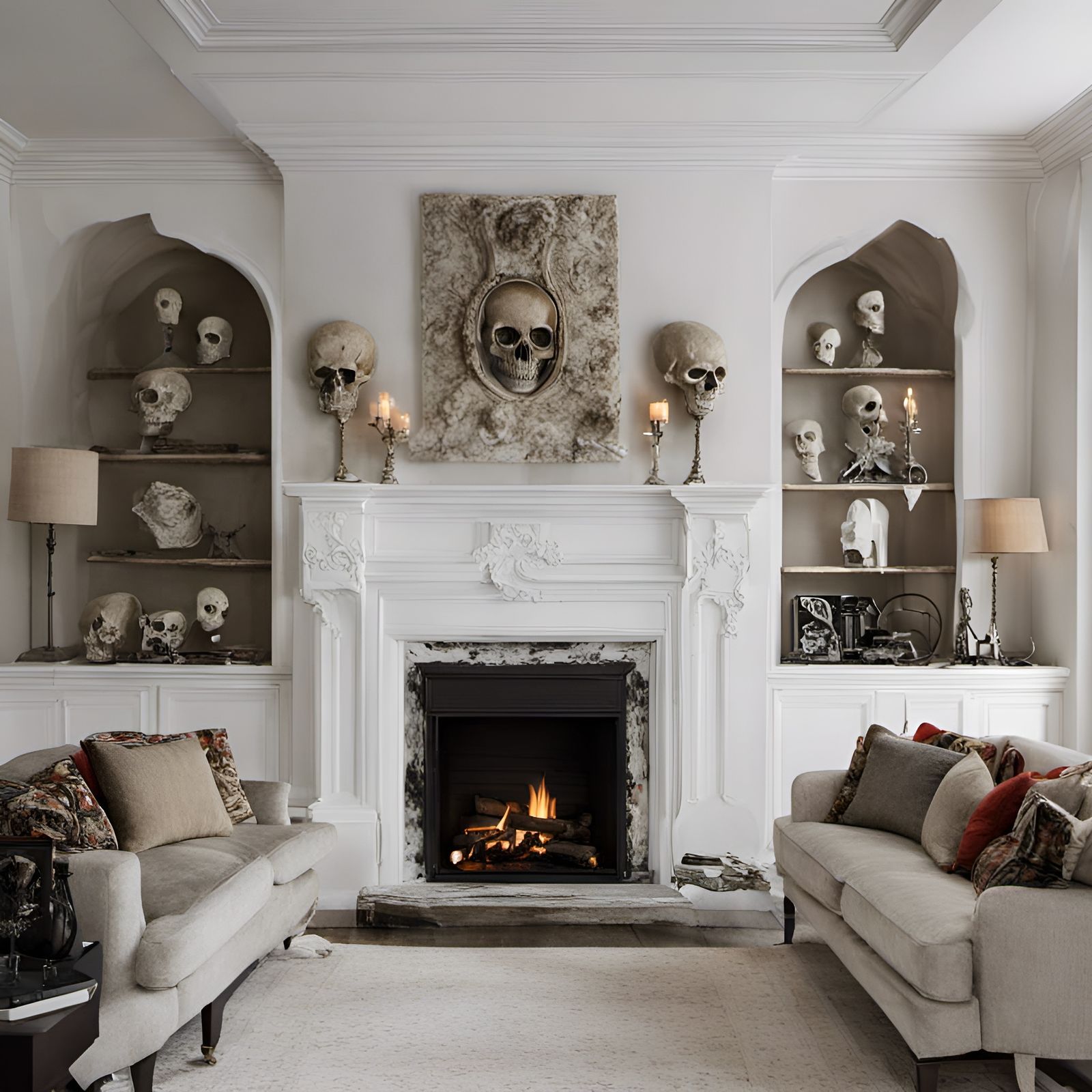 white gothic and modern living room