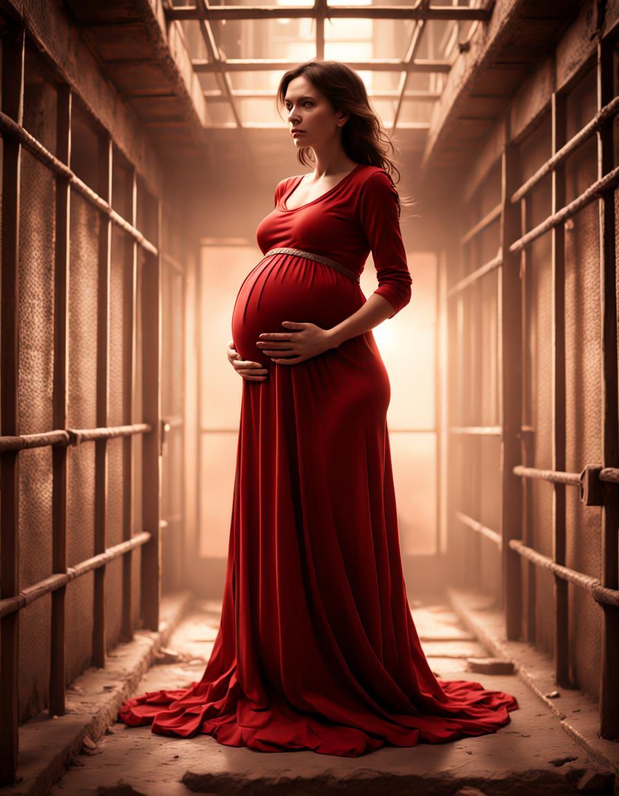 Pregnant Woman in Red Dress: Digital Matte Painting