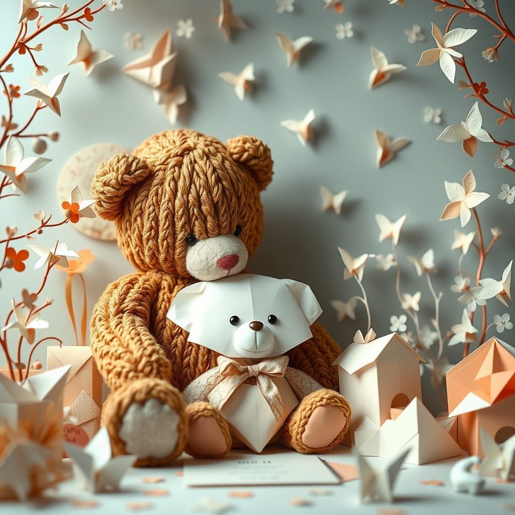 Whimsical Childhood Scene in Delicate Papercraft Style