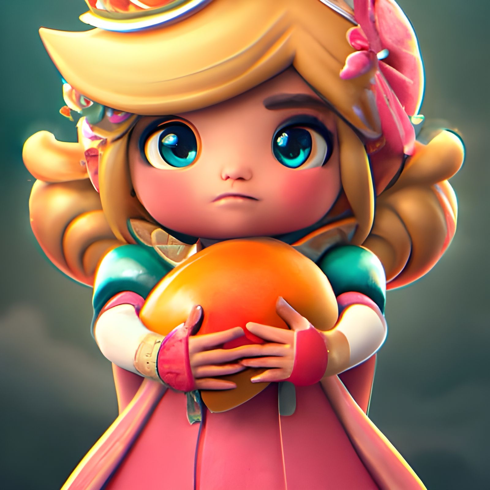 Chibi Princess Peach Portrait in Detailed Digital Art