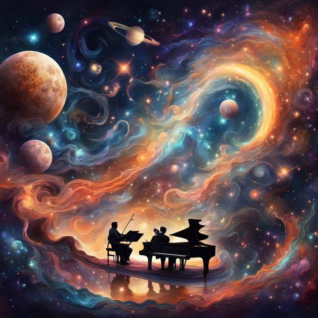 Celestial Beings Play Cosmic Instruments in Space