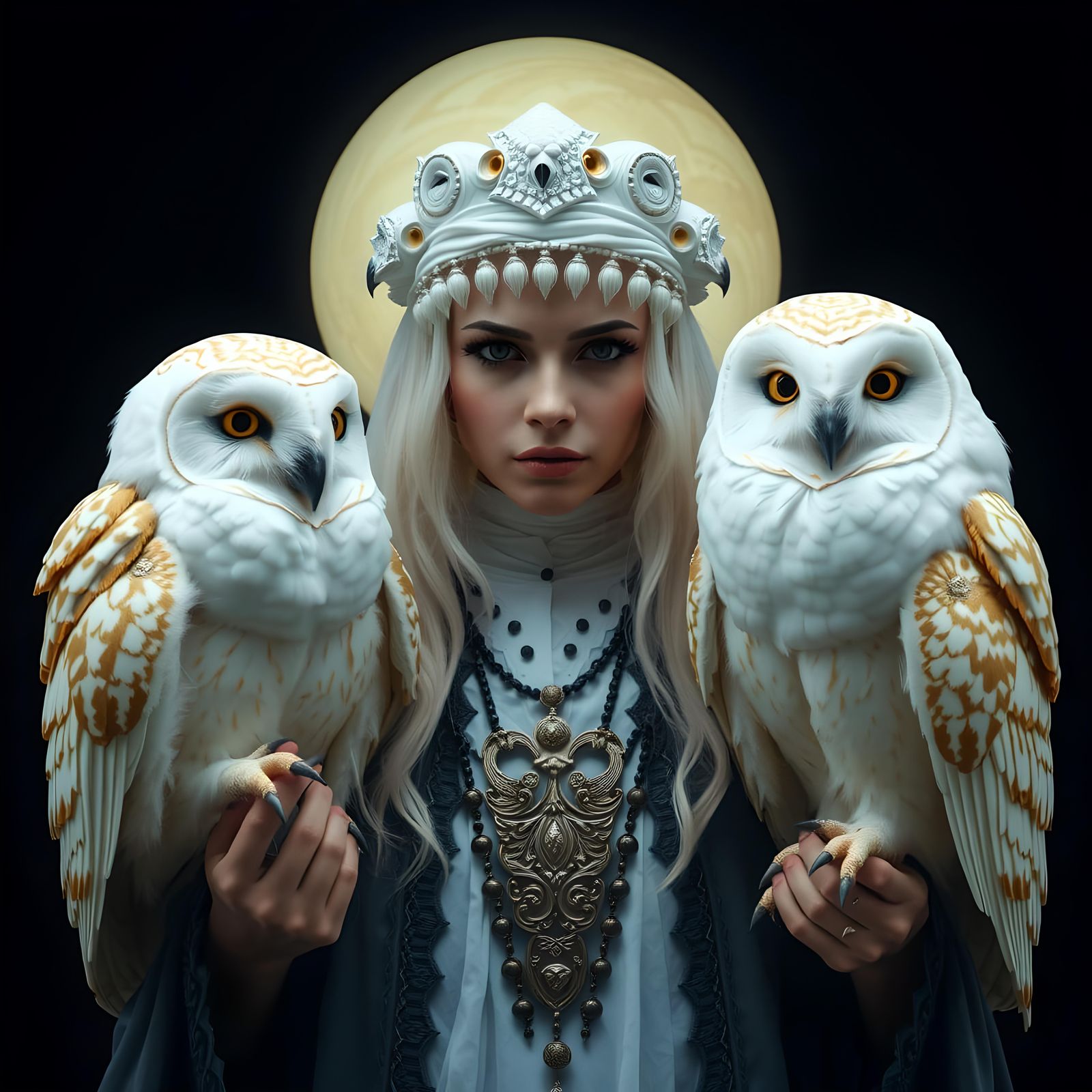 Ethereal Woman with Owls in Renaissance Style