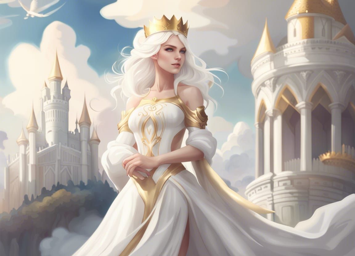 Cloud Queen in Hyperrealistic Fantasy Castle