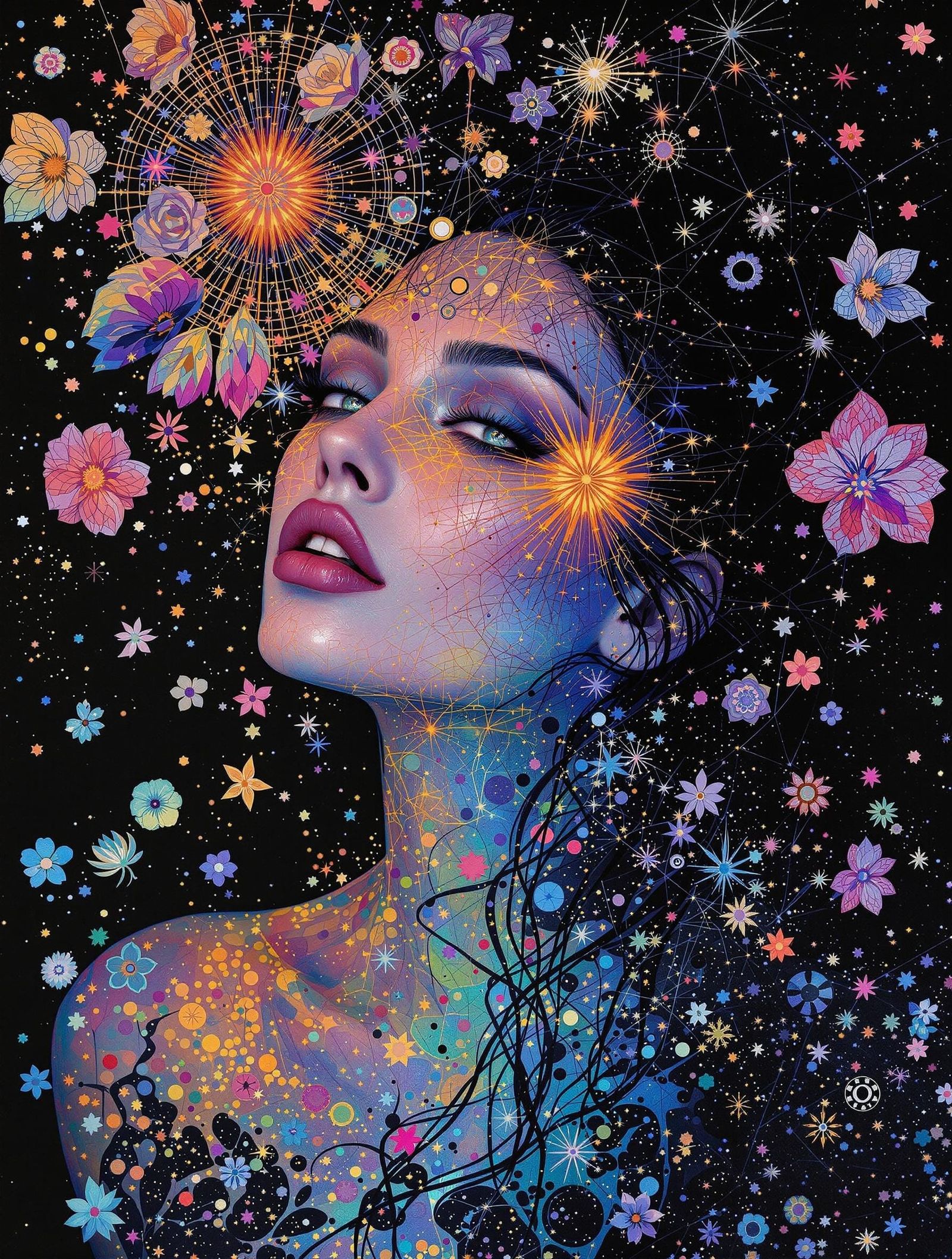 Iridescent Aphroditic Entity in Whimsical Acrylic on Velvet