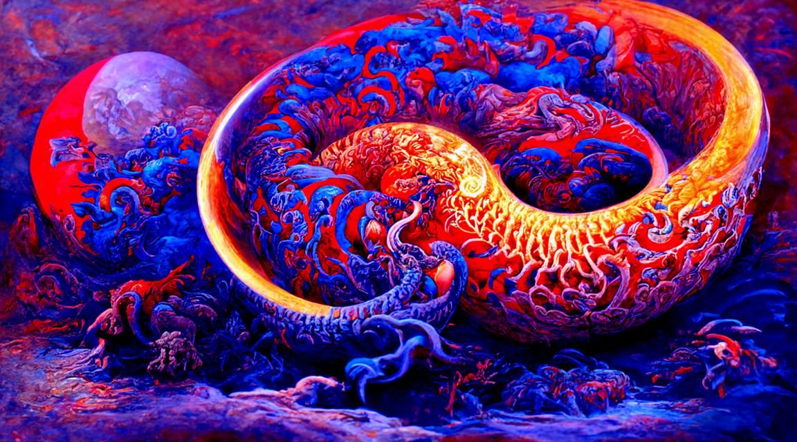 Cosmic Ouroboros in Detailed Digital Illustration