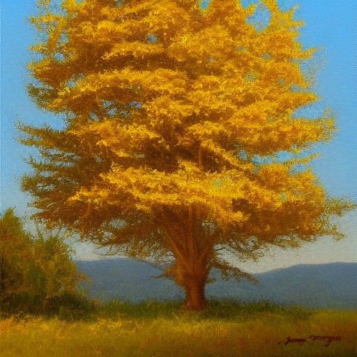 Golden Tree in Oil Painting Style