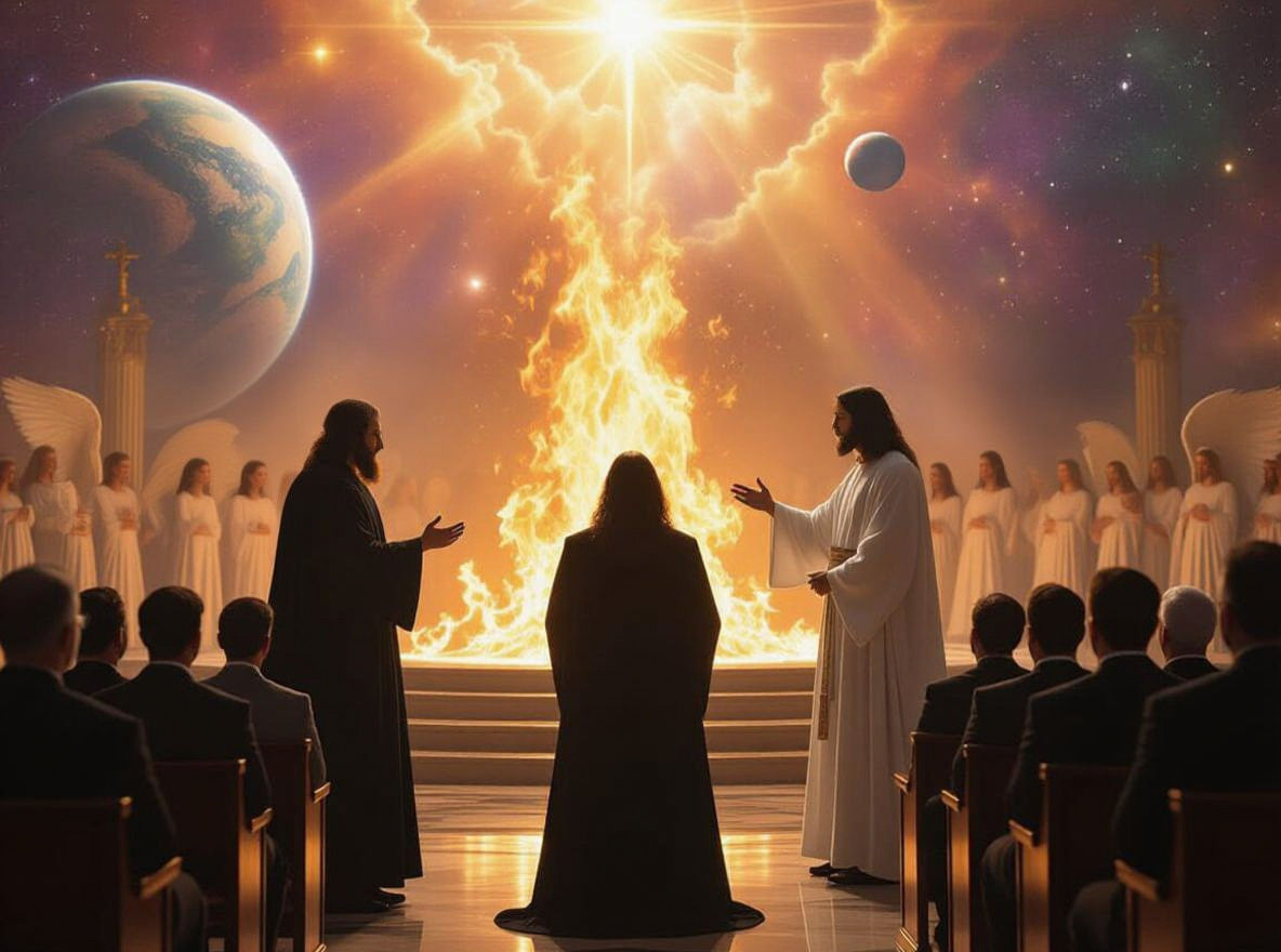 Heavenly Court Judgment Scene with Angels and God