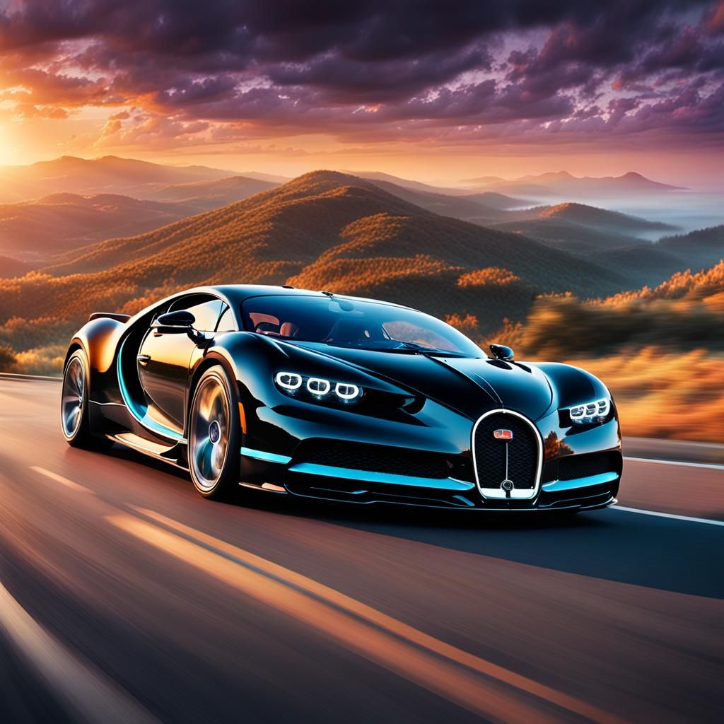 Bugatti Chiron Drives Between Clouds: Digital Concept Art
