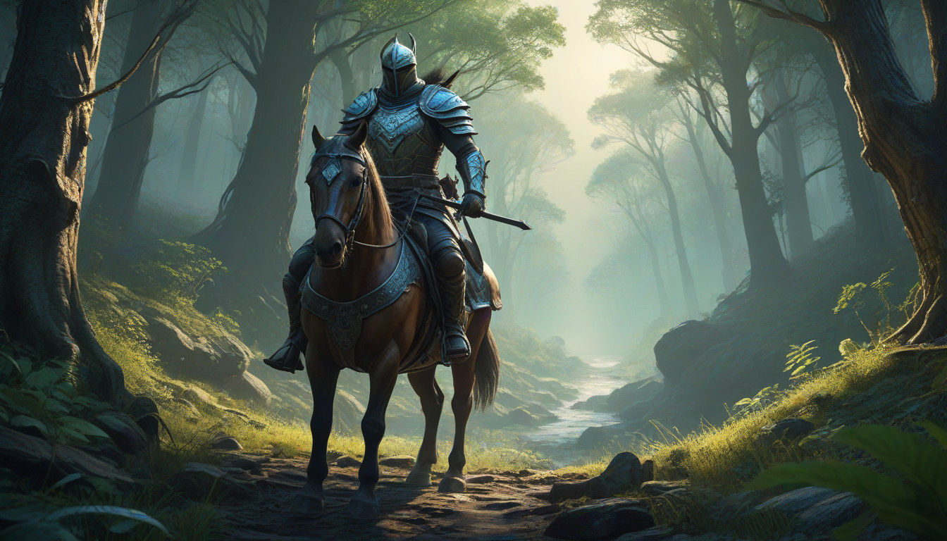 Elegant Beast Rider in a Misty Hyborian Age Landscape