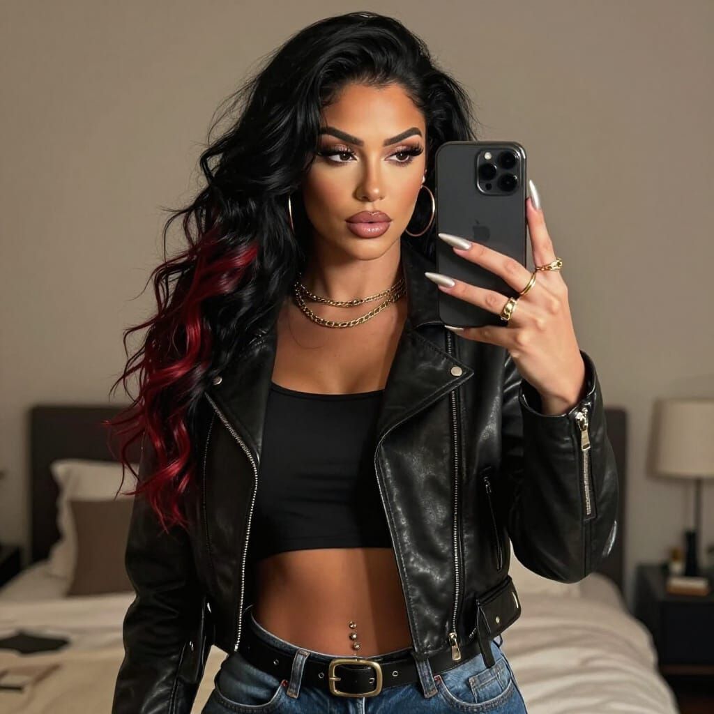 Hyper-Realistic Woman's Mirror Selfie Portrait