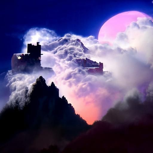 Cyberpunk Castle in the Sky at Night