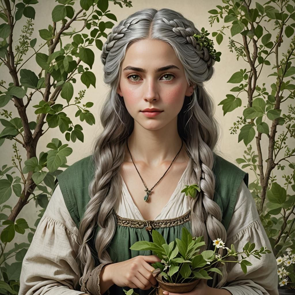 18th Century Herbalist Mixing Potions, Photorealistic Portra...