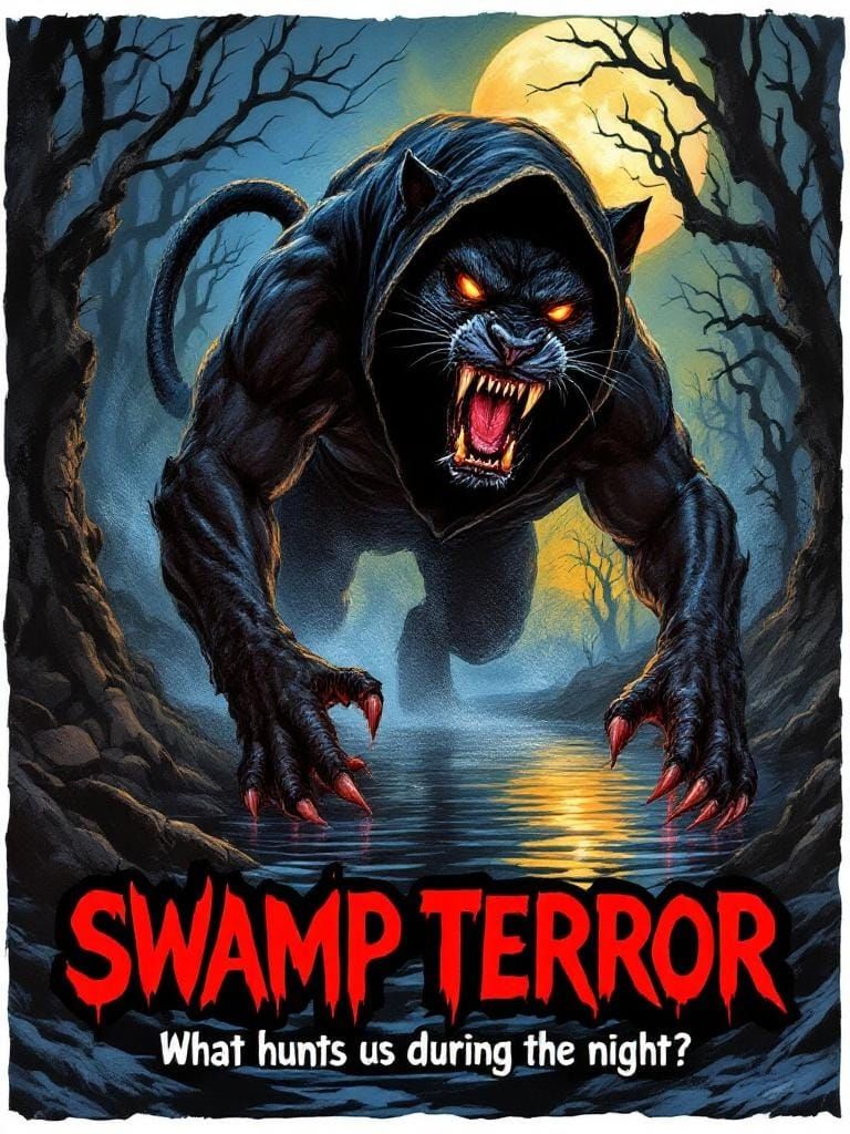 Terrifying Cobra-Panther Hybrid in Pulp Horror Style