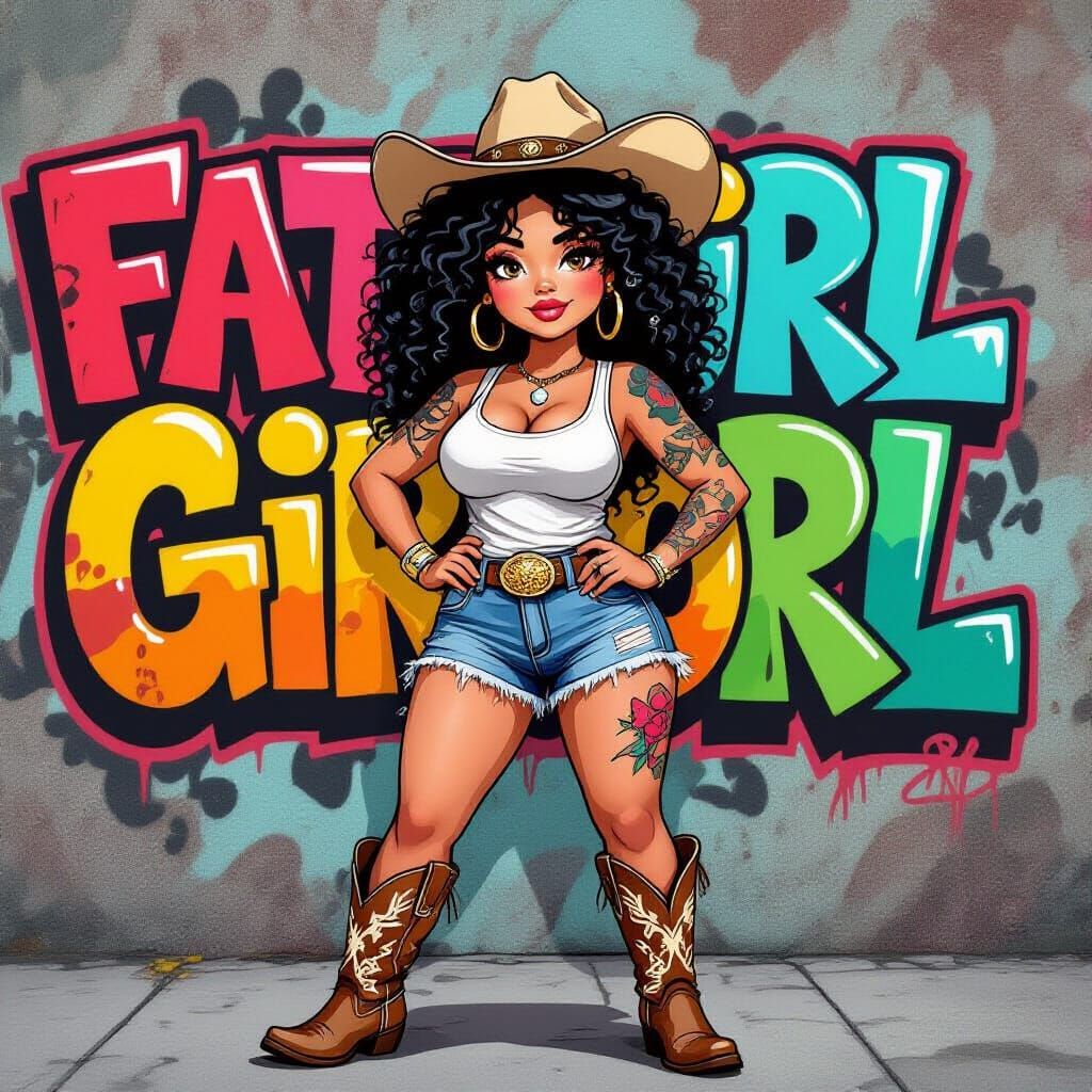 Vibrant Graffiti Portrait of Woman in Cowboy Style