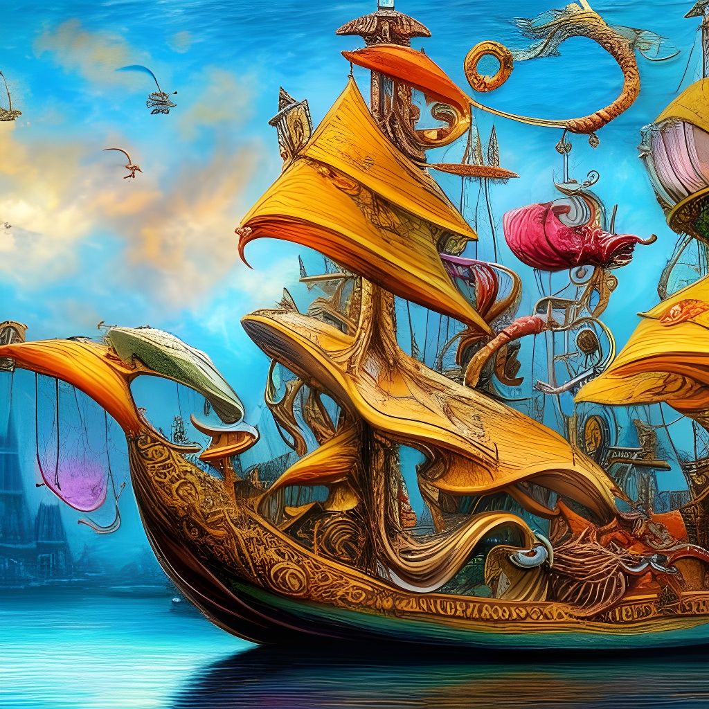 Whimsical Steampunk Pirate Fleet on River Valley