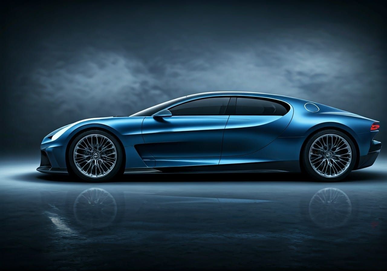 Elegant French Blue Bugatti Four-Door Concept Car