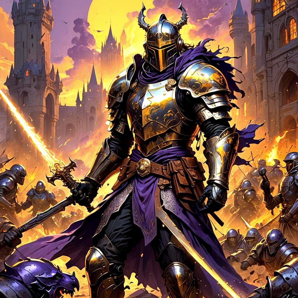 Radioactive Knight Overlooking Battle Scene