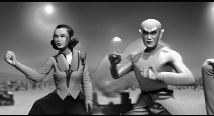 Kung-Fu Martian Invaders in 50s B-Movie Style