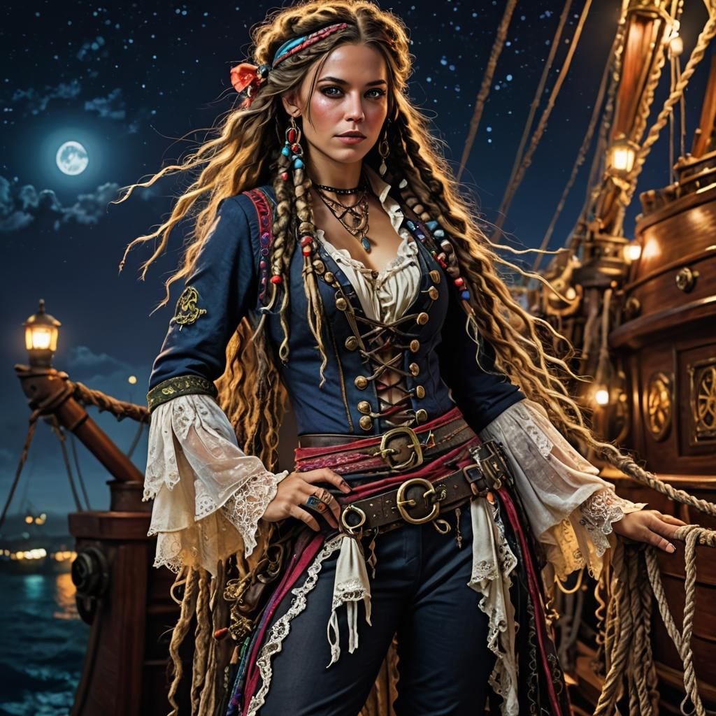 Whimsical Pirate Queen in Triadic Color Scheme