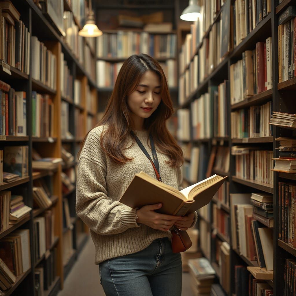 Cozy Bookstore Scene in Rockwell Hopper Style