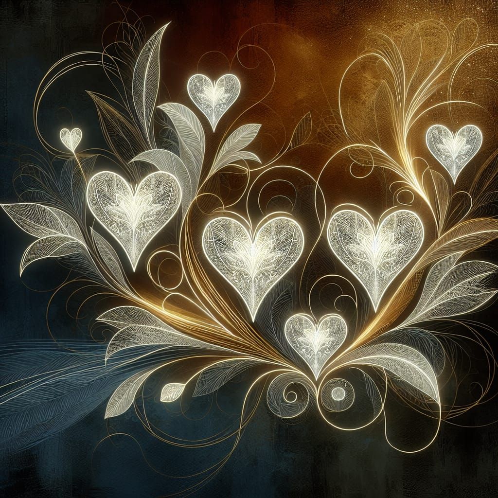 Elegant Embroidered Hearts: Detailed Matte Painting