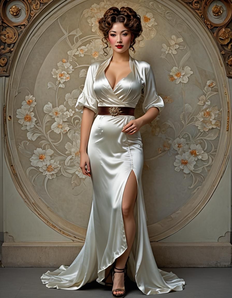 Beautiful French Woman Portrait in Art Nouveau Style