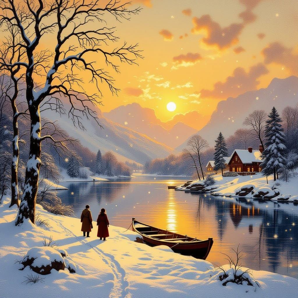 Serene Winter Landscape in Golden Hour Style