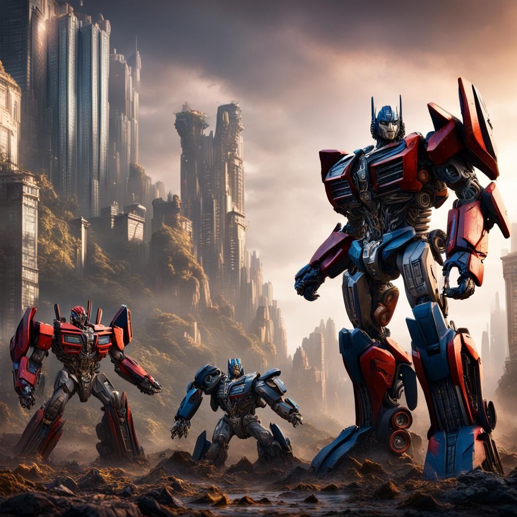 Detailed Transformers Matte Painting in Deep Color