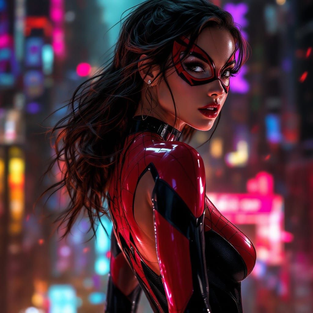 Heroic Spiderwoman in Hyperrealistic Concept Art