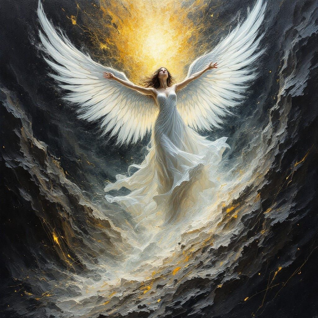 Weightless Angel Descends into Radiant Light