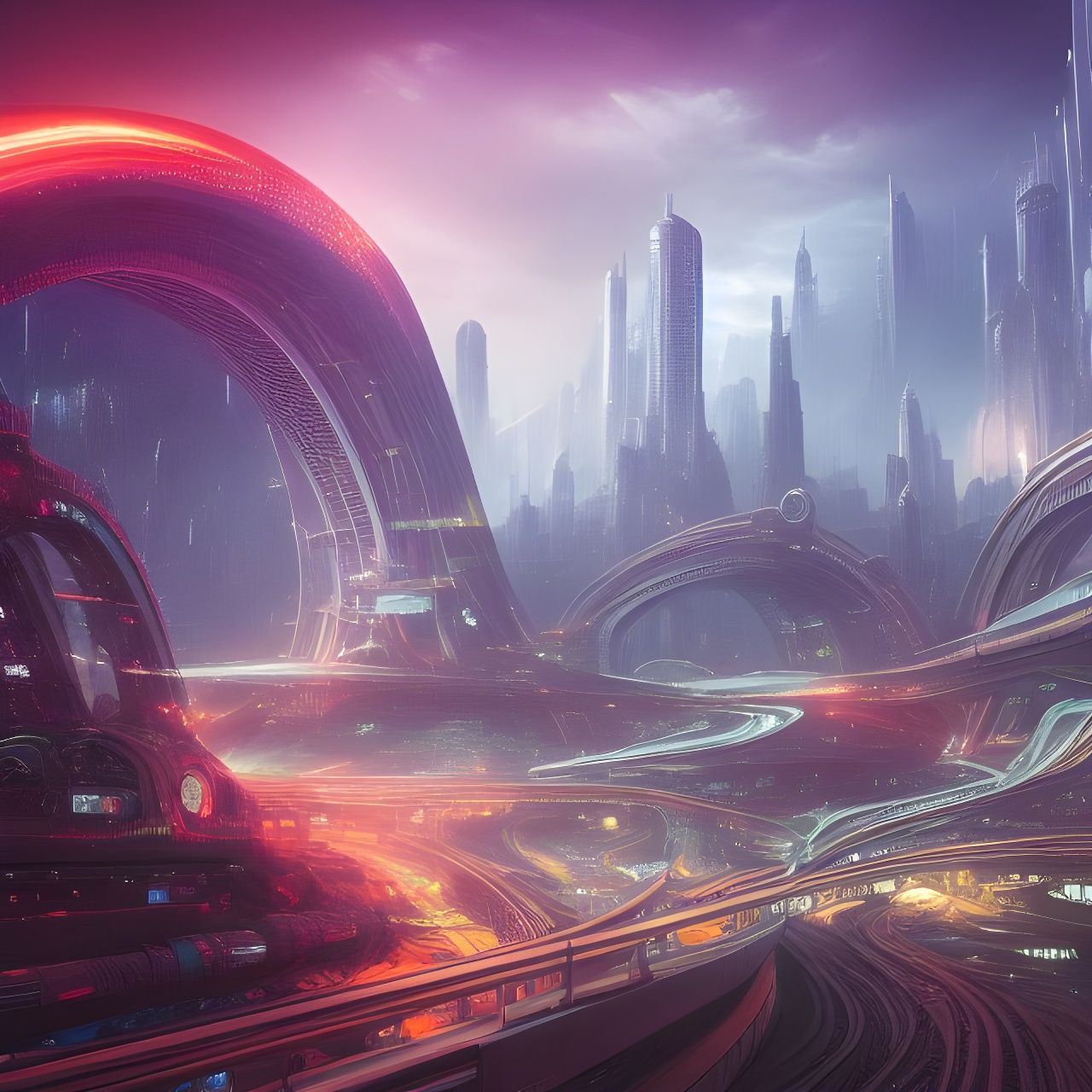 Futuristic Megapolis with Intricate Railroad Network in Sci-...